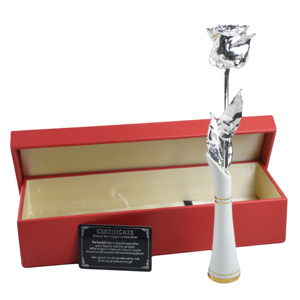 Fresh Silver-Dipped Real Rose with Brass Stand Highly Designed Luxury <b>Box</b> Packaging for Wedding <b>Gifts</b> - Product Image 6