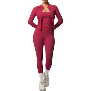 Ensemble de sport 2 pièces personnalisé pour femme, taille haute, sans couture, soutien-gorge de sport et leggings, extensible dans les quatre sens, respirant, vente en gros - Product Image 3