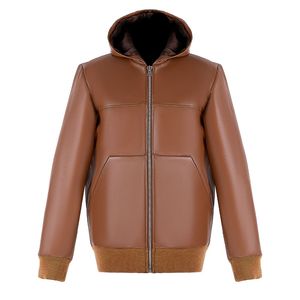 Sudaderas con capucha de cuero para hombre, chaquetas casuales cálidas diseñadas para el invierno con superficie de cuero suave y ajuste cómodo y relajado. - Product Image 2