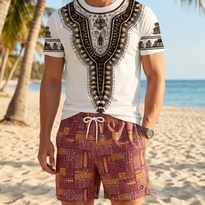 Geometric Print Drawstring Waist Pocket Casual Beach Shorts Holiday / Vacation / Beach / Hawaii / Tropical / Swim / <b>Bathing</b> - Product Image 5