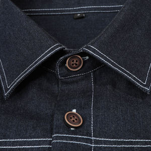 Camisa de Mezclilla Oscura para Hombre, Manga Larga, Color Sólido, Cuello Clásico, Estilo Casual, Corte Regular, Bolsillos con Costuras, 100% Algodón - Product Image 4