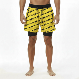 Shorts de course pour hommes à taille élastique avec doublure, séchage rapide, cordon de serrage, shorts de sport 2 en 1 avec poches - Product Image 4