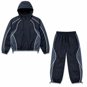 Conjunto Deportivo Reflectante de Dos Piezas con Diseño Colorblock Inspirado en las Carreras, Chaqueta con Capucha y Pantalones Holgados, Ropa Urbana Personalizada de Fabricante - Product Image 2