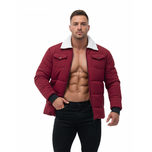 Chaqueta acolchada con cuello de sherpa para hombre, abrigo cálido con cremallera y bolsillos con solapa, ropa de abrigo informal para exteriores - Product Image 4