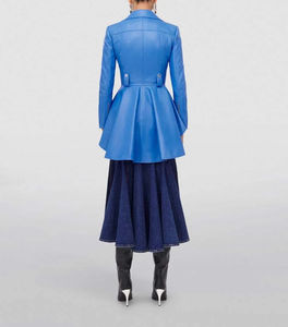 Natural Leather Women Jacket Real Sheep Blue <b>Zipper</b> Fashion Designer Autumn Winter Breathable Letter Logo - Product Image 5