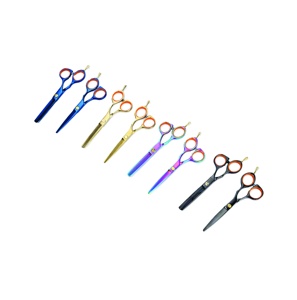Ciseaux de barbier professionnels, ensemble en acier inoxydable, sac argent, outils personnalisés, PVC en acier inoxydable, Logo, emballage pointu, 5 pièces - Product Image 1