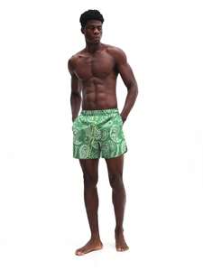 Shorts de Playa para Hombre con Estampado Paisley Verde, Cintura Media, Cordón Ajustable, Secado Rápido, Tejido de Poliéster, con Bolsillos - Product Image 4