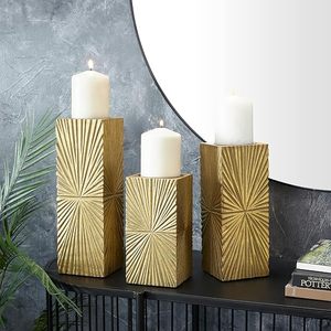 Gold Sunburst Handmade Durable MDF Rectangular Pillar <b>Candle</b> Holder <b>Set</b> Unscented Decorative Centerpiece for Wedding Home Decor - Product Image 5