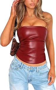 Top Corto de Cuero Personalizado para Mujer, Diseño de Corsé sin Tirantes, con Bordado, Botones y Decoración de Encaje, Sexy - Product Image 6