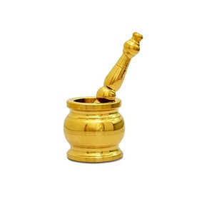 Juego de mortero y pilón de latón pulido dorado brillante con Imam Dasta de calidad exclusiva a precios razonables - Product Image 1