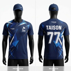 เสื้อแบดมินตันโพลีเอสเตอร์พรีเมียม 150 GSM ระบายเหงื่อได้ดี สีน้ำเงินกรมท่า แผ่นปักชื่อผู้เล่น พิมพ์ลายแบบรีดร้อนตามสั่ง สำหรับทุกเพศทุกวัย - Product Image 1