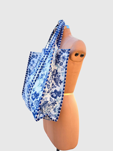 Sac fourre-tout en toile à imprimé floral avec motif bleu, sac de shopping à ouverture supérieure, style élégant toutes saisons - Product Image 2