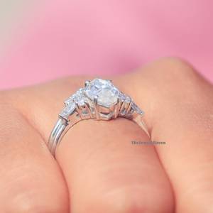 Marquise Moissanite Engagement Ring Set White 925 Sterling Silver Marquise Cut <b>Stone</b> White Diamond Cz Adjustable Classic Bridal - Product Image 4