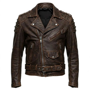 Comfortable Men <b>Rhinestone</b> Winter Leather <b>Jacket</b> Motorcycle Biker Zip Closure Turn Down Collar Fashion Coat - Product Image 1