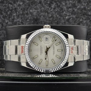 Montre de luxe pour homme de 41 mm, en acier inoxydable, automatique, mécanique, cadran à index blanc, lunette cannelée, montre-bracelet de style professionnel - Product Image 5