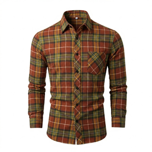 Chemise à carreaux pour homme, manches longues, coupe décontractée, col rabattu, respirante, en polyester tricoté, personnalisable OEM, vente en gros - Product Image 2