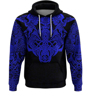 Sweat-shirt à capuche pour homme, bleu, imprimé motif Viking, coupe classique, décontracté, pour l'automne, 100% polyester, tricoté, transfert par sublimation - Product Image 1