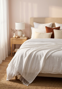 Plaid chauffant en tricot gaufré blanc uni, doux et confortable, avec franges, pour canapé et lit, décoration d'hiver pour la maison - Product Image 3