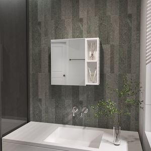 Armadietto per medicinali Myrick bianco a 2 ripiani con specchio per riporre oggetti nel bagno - Product Image 1