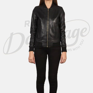 Women's Black <b>Leather</b> Bomber <b>Jacket</b> Slim Fit Soft Genuine <b>Leather</b> Lightweight Casual Biker Coat Fashion Outerwear - Product Image 4