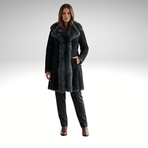 Abrigo Largo de Piel de Oveja Toscana para Mujer, Color Azul Marino, Ropa de Invierno Premium - Product Image 2