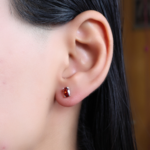 Natural Red <b>Garnet</b> Round Stud <b>Earrings</b> 925 Silver Handmade Gemstone Silver Plated For Women Wholesale Manufacturers Jewelry Gift - Product Image 4