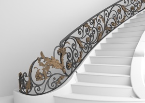 Barandilla de Escalera Tradicional de Hierro Fundido con Diseño de Hojas Ornamentales, Montada en la Pared para Uso en Escaleras, Resistente al Óxido - Product Image 1