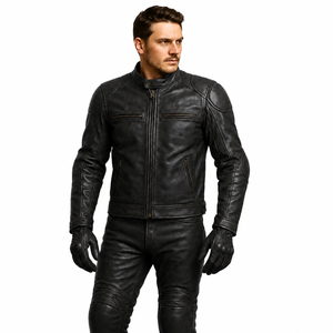 Combinaison de moto de qualité supérieure en cuir de vachette pleine fleur, veste et pantalon pour motards de rue. - Product Image 5