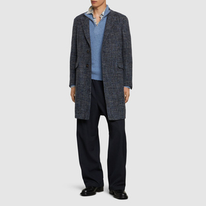Manteau trench pour homme en laine mélangée à carreaux, double boutonnage, col rabattu, coupe ajustée - Product Image 2