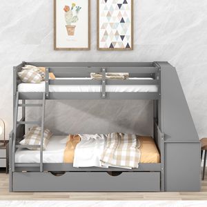 Letto a castello grigio con letto estraibile, scrivania integrata, tre cassetti portaoggetti e mensola - per bambini - Product Image 3
