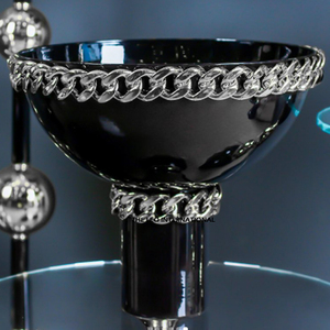 Tazón Decorativo Redondo de Metal Hecho a Mano, Personalizado, con Acabado Brillante en Negro y Plata, Apto para Alimentos y Microondas - Product Image 1