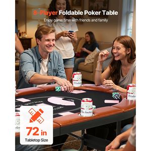 Table de poker pliable pour 8 joueurs, 72 pouces, avec rails rembourrés et porte-gobelets, table de jeu ovale portable pour la maison ou le casino - Product Image 2