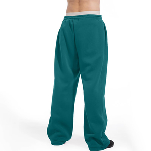 Pantalon large pour homme, couleur turquoise, taille élastique, coton, décontracté, respirant, léger, poches latérales, devant plat, style printemps 2027 - Product Image 2