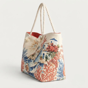 Sac fourre-tout imprimé coquillages côtiers, poignée en corde écologique, grande capacité, sac à main pour femme, réutilisable, fermeture éclair, pour la plage - Product Image 3