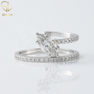 Bague en or blanc 10 carats, bague en diamant moissanite taille marquise et taille ronde, bague de fiançailles en spirale, bague d'anniversaire pour femme - Product Image 1