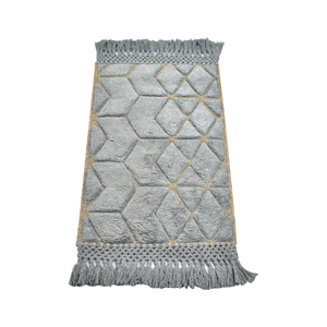 Tapis de prière en laine gris clair géométrique moderne - Janamaz bohème avec franges en macramé - Product Image 4