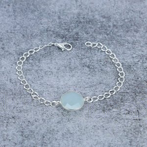 Conector de piedra preciosa de calcedonia acuática de forma redonda, pulsera chapada en plata de ley 925 para fiesta - Product Image 2