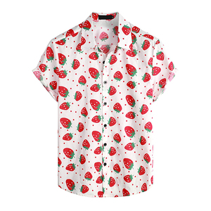 เสื้อเชิ้ตแขนสั้นพิมพ์ลายสตรอว์เบอร์รีลำลองสำหรับผู้ชาย ปกคอปก ระบายอากาศได้ดี เสื้อฤดูร้อน ผ้าฝ้าย 100% - Product Image 1