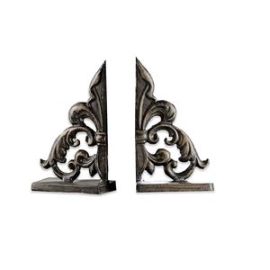 Juego de 2 sujetalibros ornamentados para el hogar, soportes decorativos para libros de hierro y aluminio, decoración vintage para estanterías de oficina en casa, acabado en bronce antiguo - Product Image 1