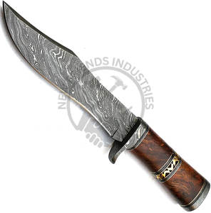 Nueva edición de cuchillo Bowie de acero de Damasco de 12 pulgadas hecho a mano con mango de madera y espaciador de latón, cuchillo de caza para exteriores, cuchillo de hoja fija. - Product Image 3