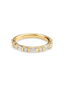 แหวนเพชรทรงกลมและทรงบาแกตต์แบบครึ่งวง แหวนแต่งงานเพชรเลี้ยงในห้องปฏิบัติการ ตัวเรือนทองคำขาว 18K สีเหลือง ขาว และโรสโกลด์ พร้อมแพลตตินัม - Product Image 2