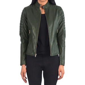 Highest Quality <b>Long</b> Sleeve Lightweight Durable Slim Fit New Arrival Olive Green Women's Genuine Sheepskin <b>Leather</b> <b>Jacket</b> - Product Image 1