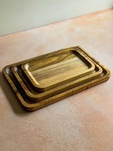 Vintage Wooden Decorative Handmade Wooden Serving Tray Rectangle Minimalist Design Solid Color Polished Finish Dishes & Plate - Product Image 1