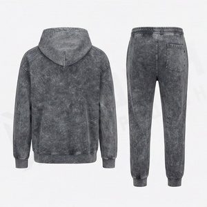 Breathable Fabric Acid Wash Tracksuit Set Gym Fitness Wear <b>Pullover</b> <b>Men</b> Custom Logo Streetwear Training Sports Apparel - Product Image 2