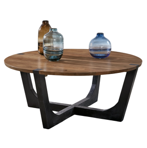 Mesa de Centro Plegable de Madera de Mango Sólida, Redonda, de Doble Tono, Personalizable, para Sala de Estar, Cocina u Hogar - Product Image 4