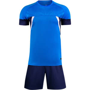 Ensemble maillot et short de football bleu pour homme, en polyester respirant, uniforme adulte - Product Image 1