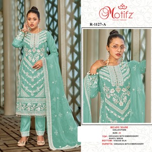 Diseñador Khalti Work bordado Organza Shalwar Kameez con fondo de seda Juego de 4 piezas para adultos en tallas XL y XXL - Product Image 3