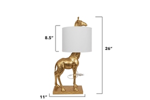 Modern Luxury Gold Giraffe Sculpture <b>Table</b> Lamp White Fabric Shade Animal Art Deco <b>Bedside</b> Living Room Home Decor Light - Product Image 2