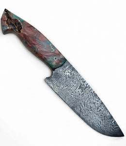 Cuchillo utilitario de hoja fija de acero de Damasco hecho a mano, grado DIY, con mango de resina y madera multicolor personalizado OEM, herramienta de preparación para chef - Product Image 5