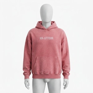 Sweat-shirt à capuche en molleton rose poudré délavé pour femme, avec poche kangourou, coupe oversize, style streetwear décontracté - Product Image 3